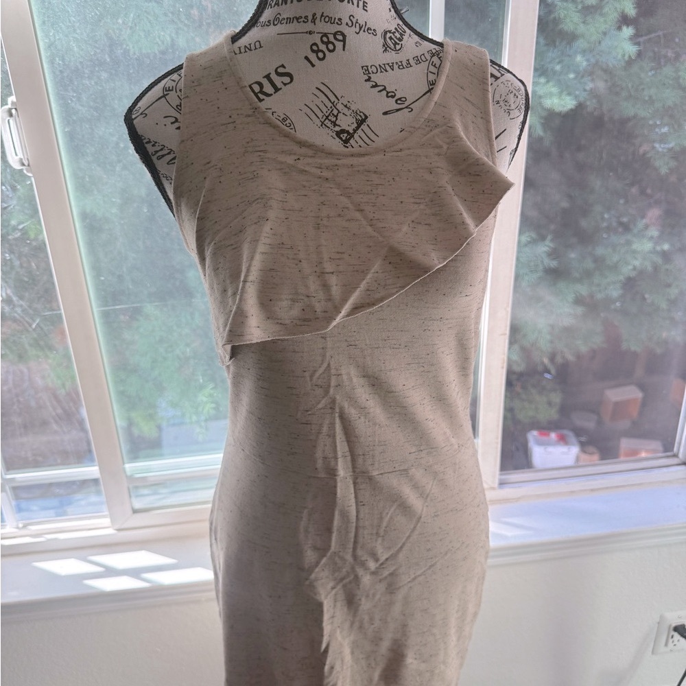 Kensie Taupe Asymmetrical Dress with Ruffle